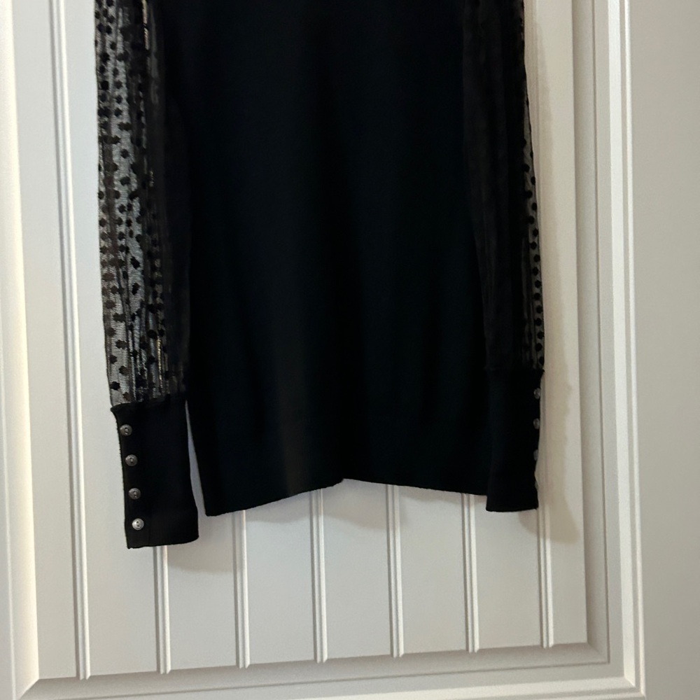 Elegant Black sweater with Sheer Polka Dot Sleeves